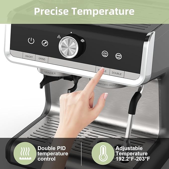 Semi-Automatic Espresso Machine, 20 Bar Professional Coffee Maker with Grinder, 1450W Fast Heating, 30 Grind Settings, Milk Frother Steam Wand, 2.8L Water Tank,Home & Kitchen Espresso Machines, Silver