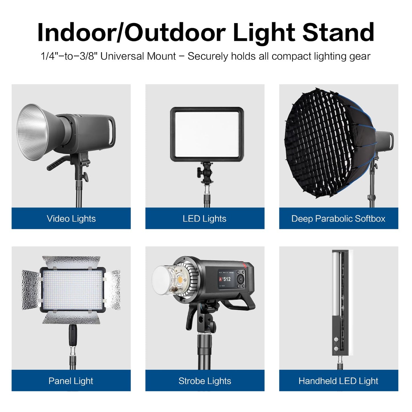 FreeSea Light Stand Photography - 1.4in Oversized Tubes Heavy Duty Stand, Aluminum Alloy Construction, 106in Tall Tripod with Flip-Lock & Gas Spring, Holds Softboxes/Ring Lights up to 8KG