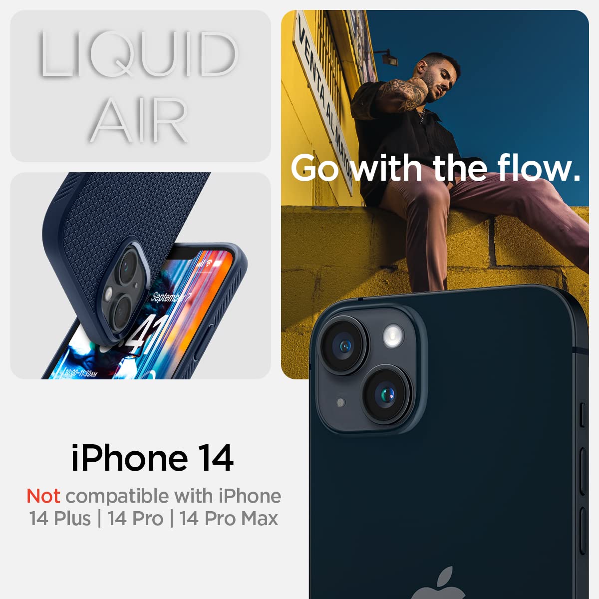Spigen Liquid Air Designed For Iphone 14 Case (2022) [Military-Grade Protection] - Navy Blue