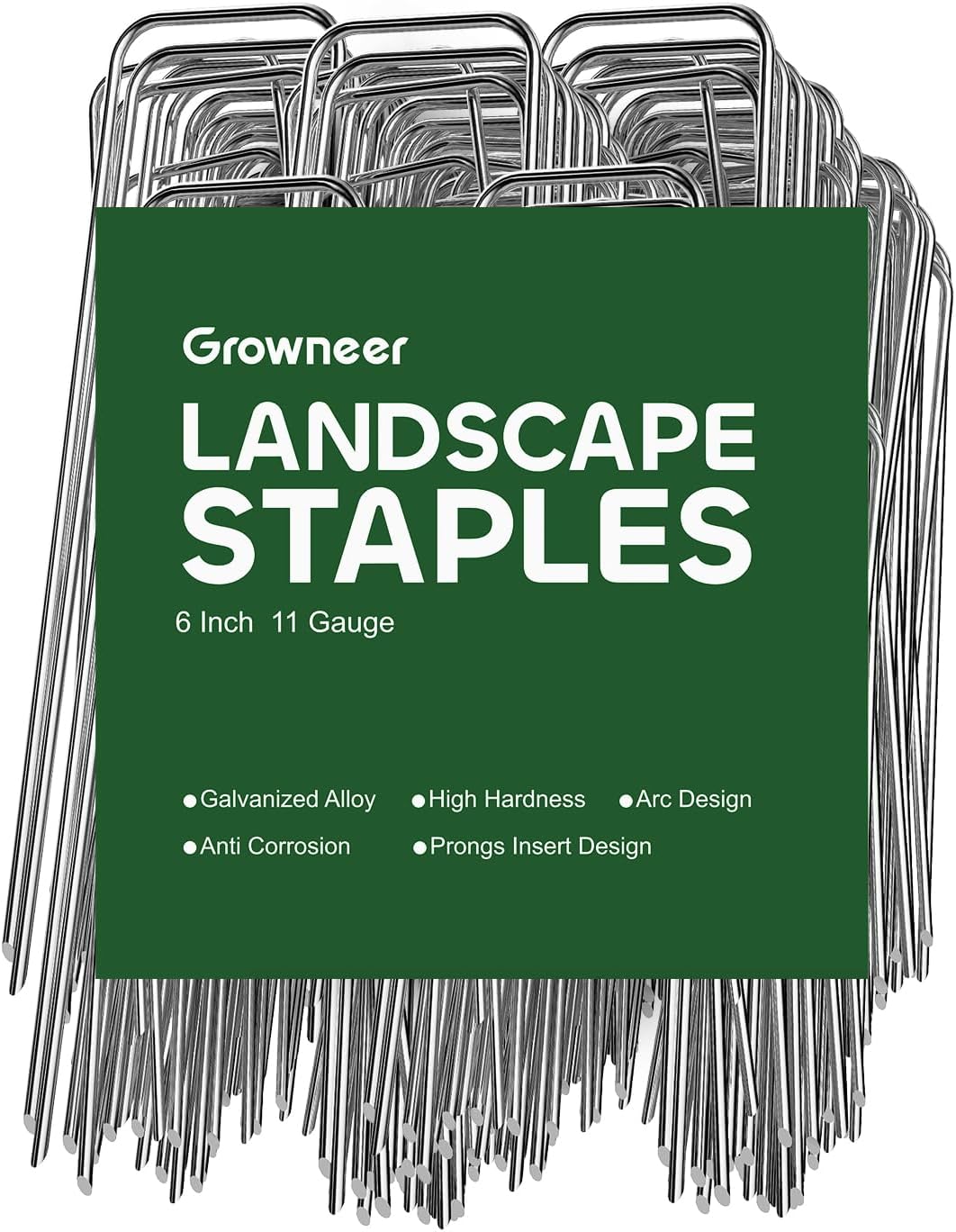 GROWNEER Landscape Staples Anti-Rust, 6 inch 360pcs Galvanized Garden Staples, Tent Stakes SOD Pins Yard Stakes for Securing Weed Fabric Barrier, Ground Cover, Artificial Turf, Dog Fence