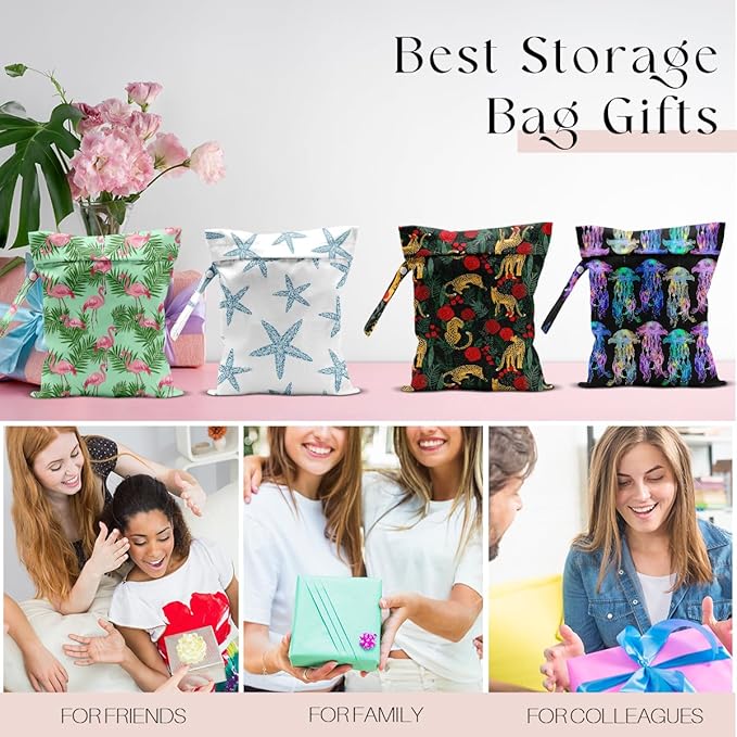 4 Pack Wet Bag for Swimsuit, Beach Travel Essentials Wet Dry Bag, for Sunscreen Toiletry Dirty Clothes Yoga Gym Diaper, Friend Summer Beach Vacation Gifts. Land, sea and air
