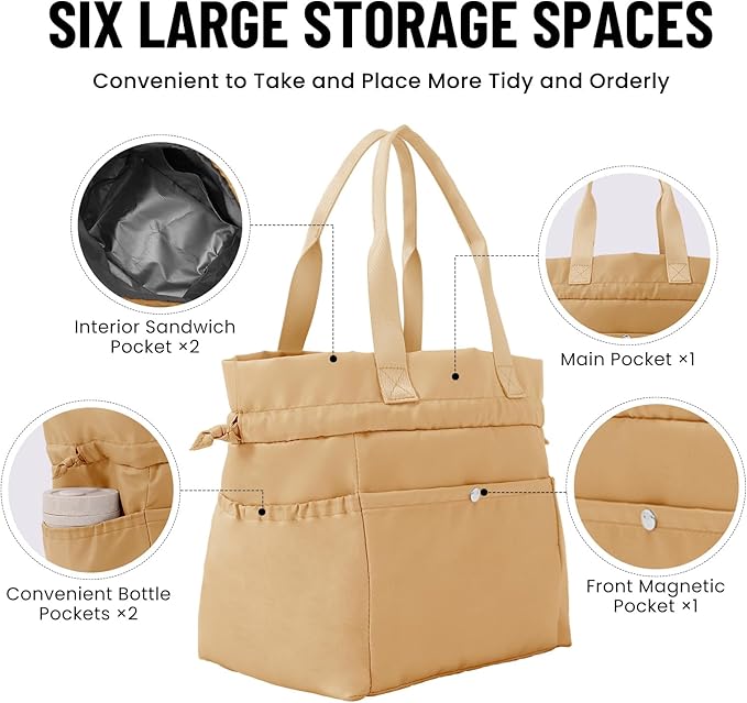 Lunch Bag for Women Men Reusable Drawstring Insulated Lunch Box Stain-Resistant Large Lunch Bags Perfect for Work Picnic Brown