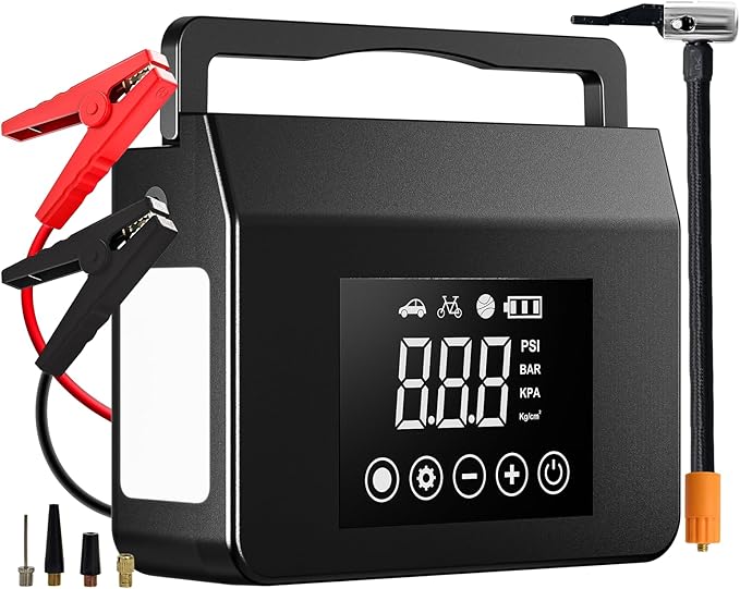 Hieha Car Battery Jump Starter with Air Compressor 4000A (9.0 L Gas/8.0L Diesel), Battery Charger 12V Jump Box with 150PSI...