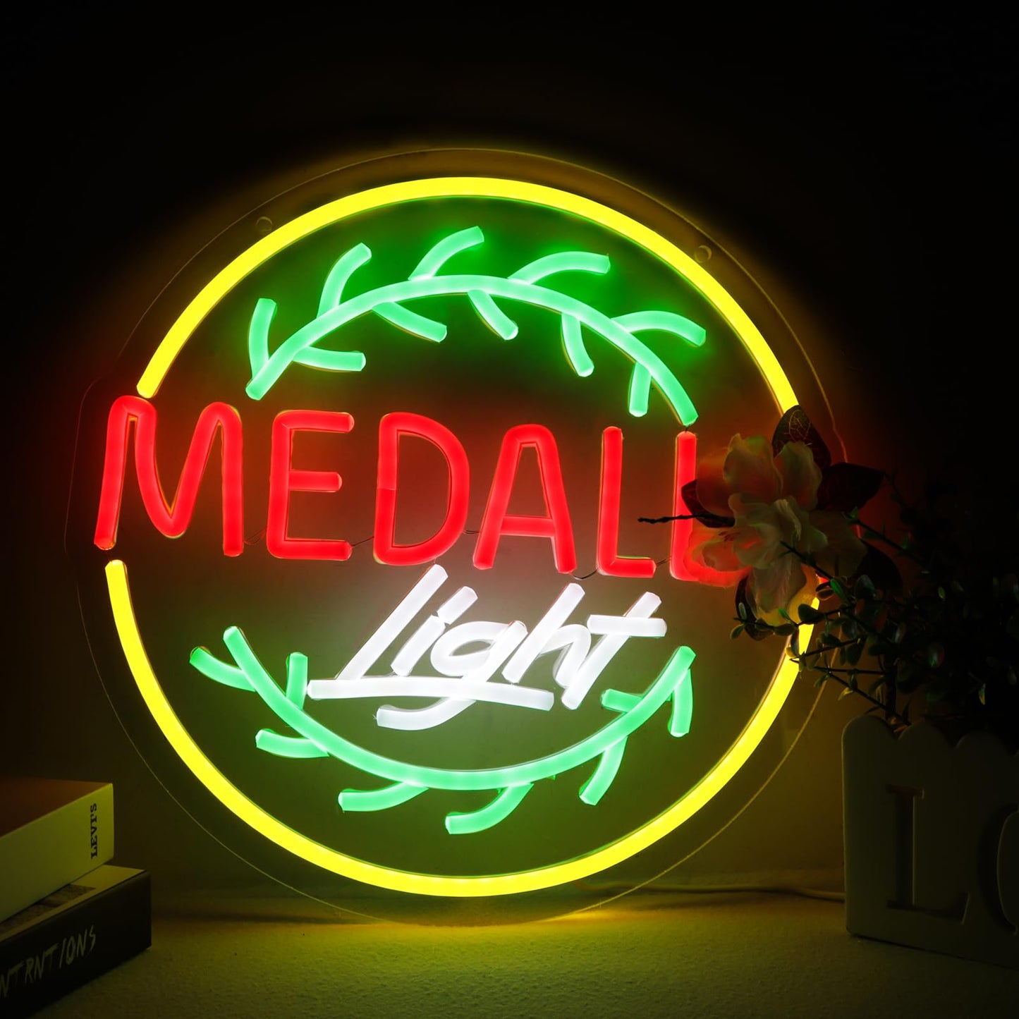 Wonderfullife malt-inspired Light Neon Signs For Medalla In Bar Pub Club Or Garage Bright Led Light For Home Bar And Man Cave Decor Wall Art Lighting For Restaurant Easy Hanging.