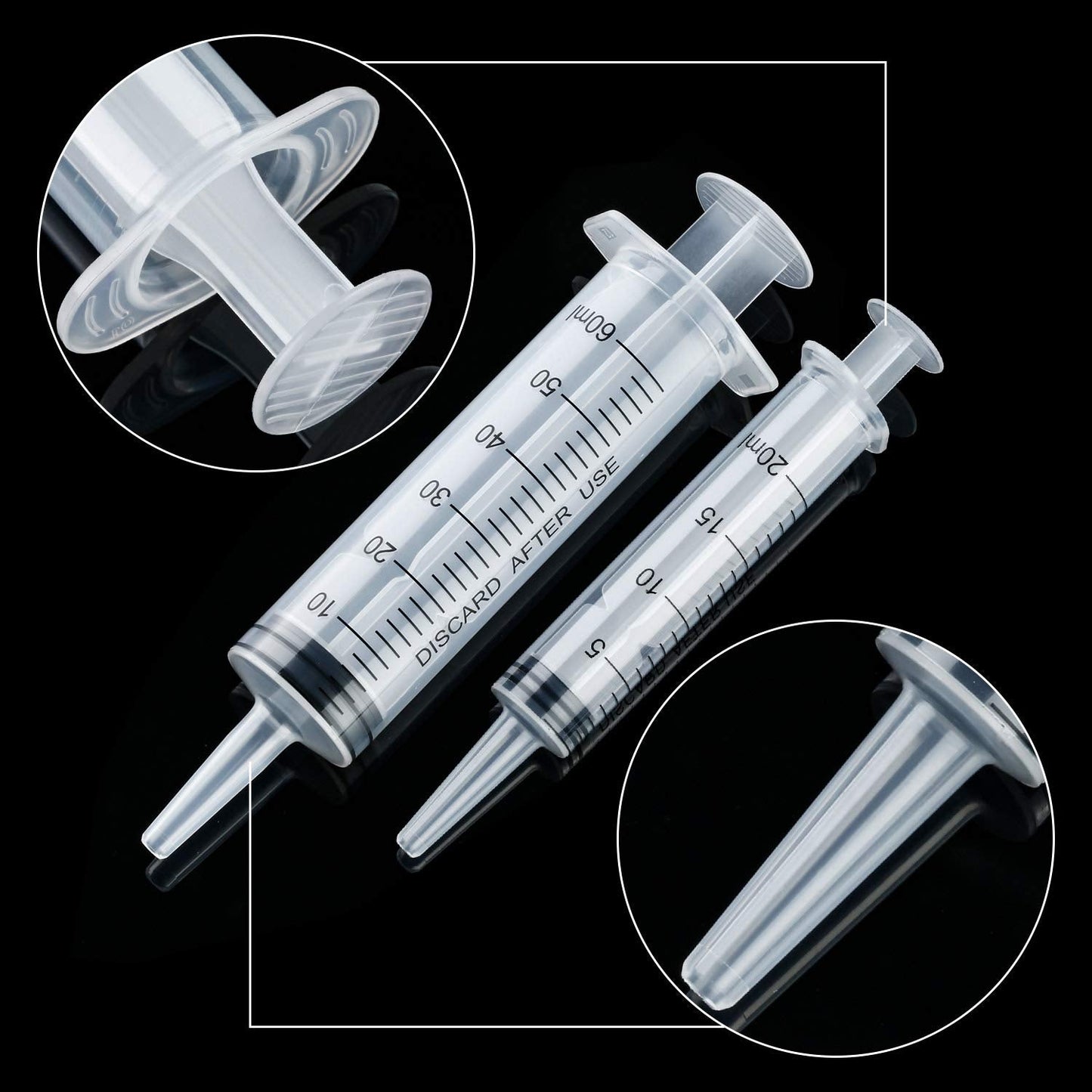 10 Pack Plastic Syringe Liquid Measuring Syringes Without Needle for Epoxy Resin, Craft, Scientific Labs, Feeding Pets Animals, Oil or Glue Applicator (20 ML, 60 ML)