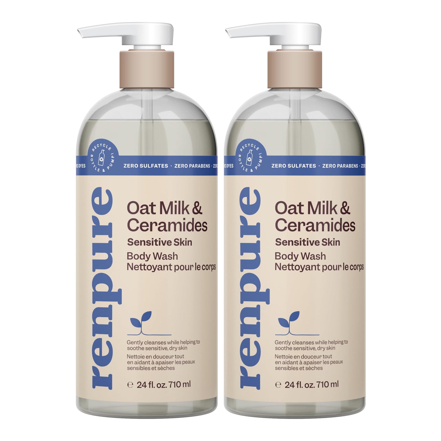 Renpure Oat Milk & Ceramides Body Wash - For Gentle Cleansing & Hydration - For Sensitive Skin - Oat Milk & Ceramides - 24 Fl Oz
