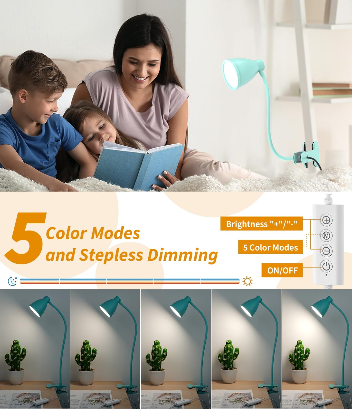 BOHON Desk Lamp with Clamp, 10W LED, 3 Color Modes, 10 Brightness Levels, Flexible Gooseneck, Teal, Model CDL10WT
