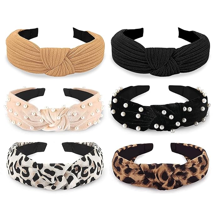 WOVOWOVO Headbands for Women Girls Thick Turban Velvet Knotted Headband Wide Pearl, Top Knot Head Bands for Women’s Hair B...