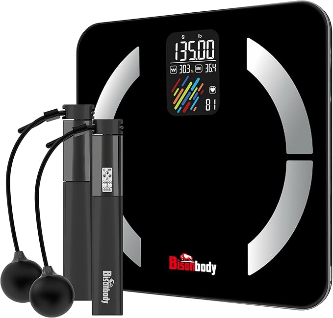 Smart Body Scale & Cordless Digital Jump Rope Set, Bluetooth Body Composition Analyzer with 22 Metrics, Bathroom Weight Sc...