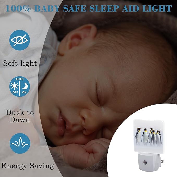 Night Light for Kids Girls Boys, King Penguins in White Habitat LED Night Light Plug into Wall with Dusk to Dawn Sensor for Room Decor, Hallway, Kitchen, Bathroom, Nursery, Stairs