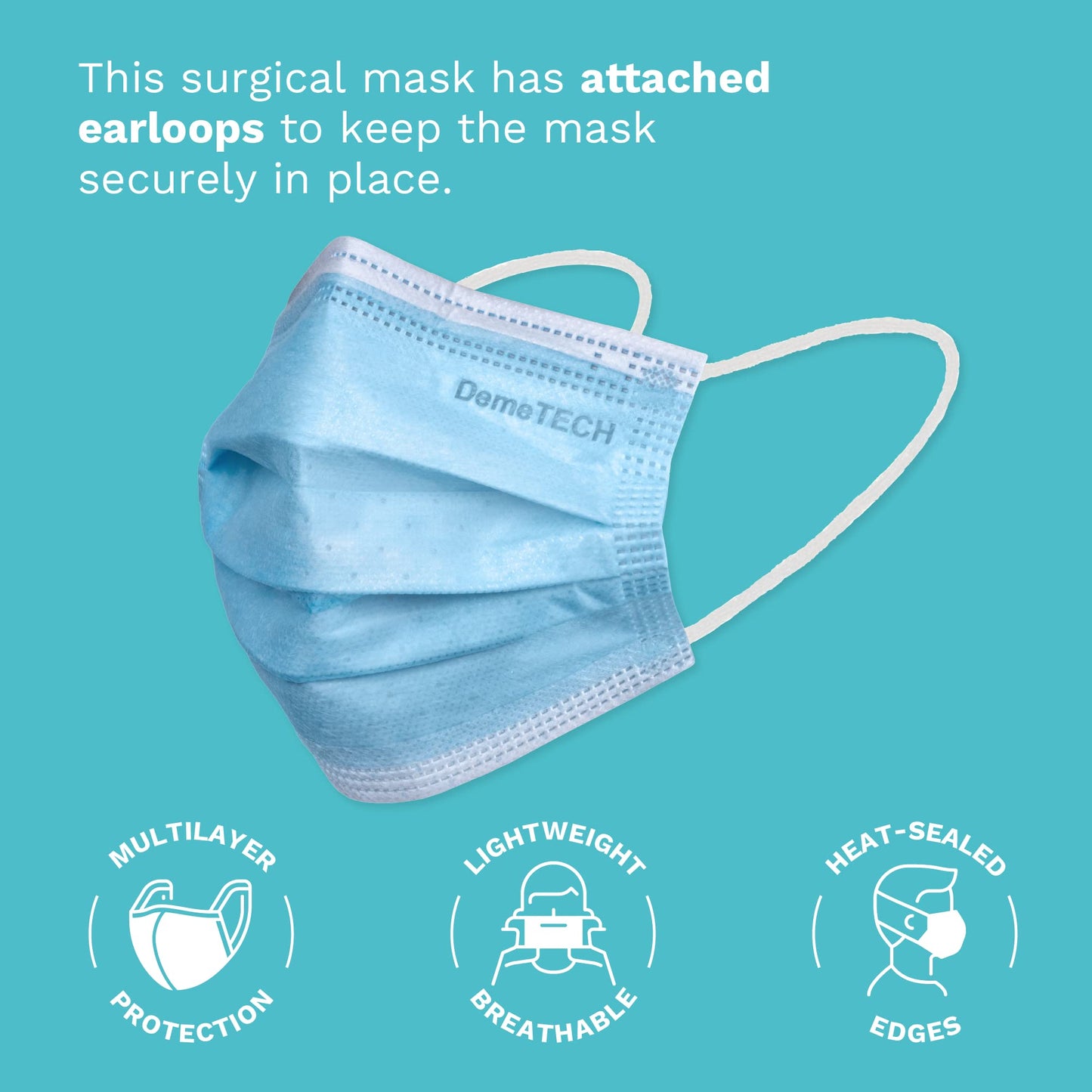 DEMETECH ASTM Level 3 Disposable Face Masks, Protective Face Mask Pack with 3 Layers, Adult, 50 Qty