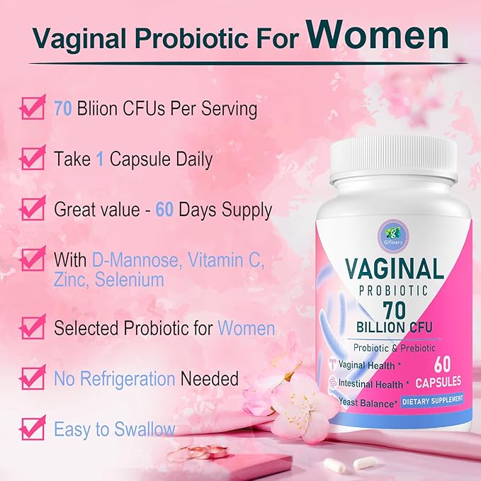 Vaginal Probiotics, 70 Billion CFU 13 Strains Probiotics for Women, with Prebiotic & D-Mannose, Womens Probiotic for Vaginal Health, Urinary, pH Balance, Immune & Digestive, 120 Capsules
