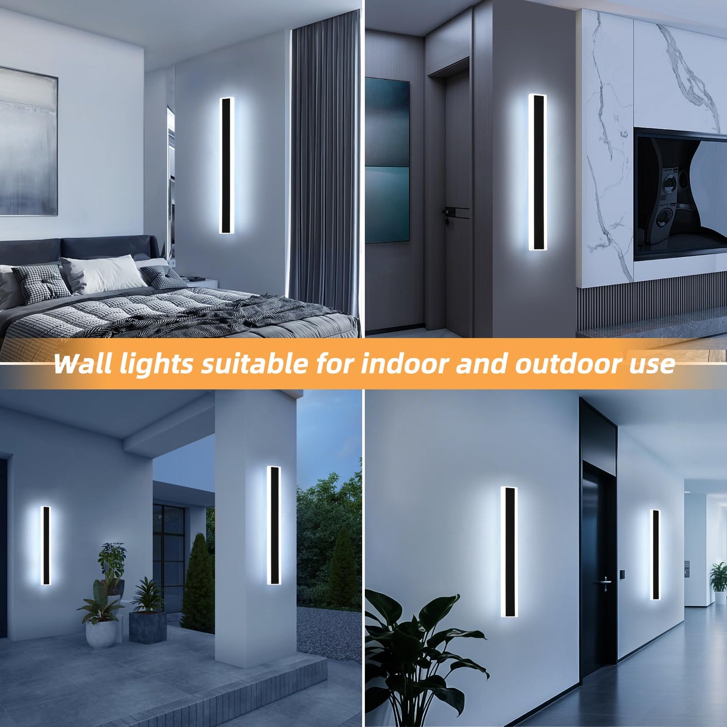 Mikeru 2Pack 23.6Inch Long Led Wall Light  6000K Cool White Modern Outdoor Wall Light Ip65 Waterproof Black Acrylic Porch Exterior Lighting Fixtures  Exterior Wall Mount Lights