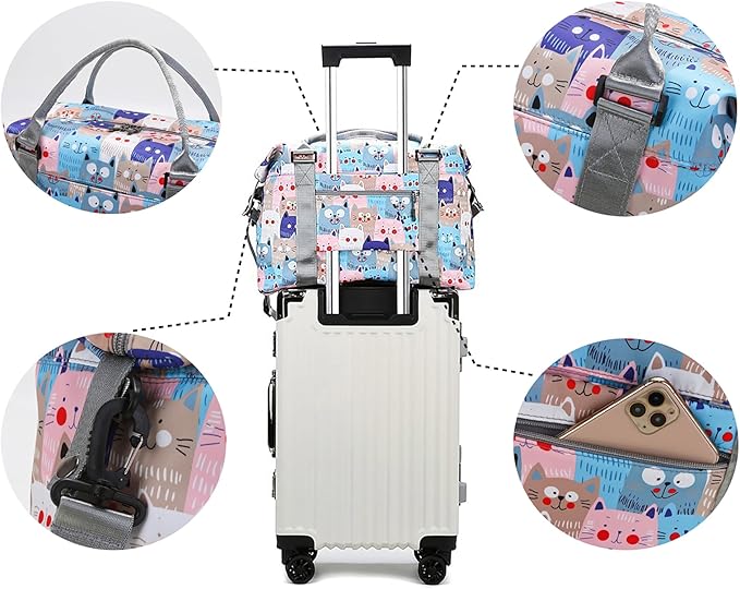 Travel Duffle Bag Weekender Overnight Bag Gym Tote with Dry and Wet Separated Pocket for Women Girls Shoulder Workout Duffel Bag Water Resistant (cute cats)