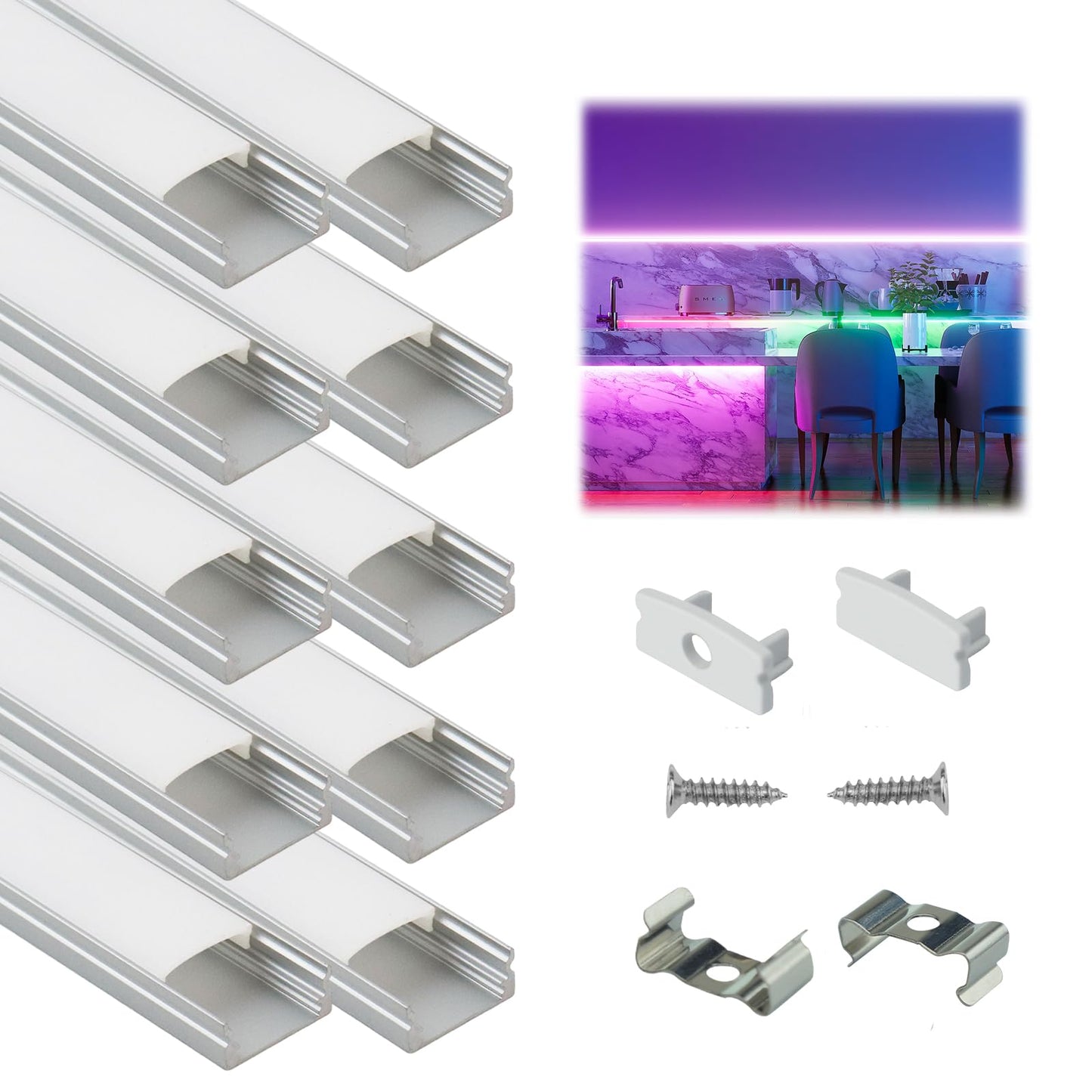 Muzata Led Channel System 10Pack, 3.3Ft/1M, Silver Aluminum With Milky White Cover, Model U1Sw
