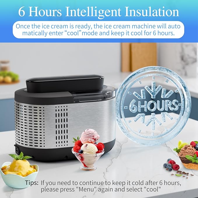 Ice Cream Maker Machine Automatic: TINANA Icecream Machine with LCD Display - Electric Gelato Maker - No Pre-freezing