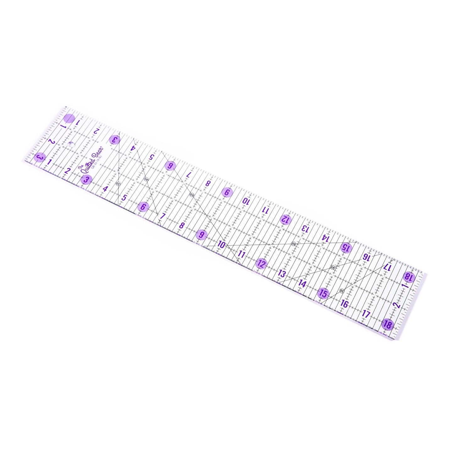 The Quilted Bear Quilting Rulers - Transparent Acrylic Non Slip Quilting, Patchwork & Sewing Ruler with Clear Black Lines & 30, 45 & 60 Degree Angles (3.5" x 18.5")
