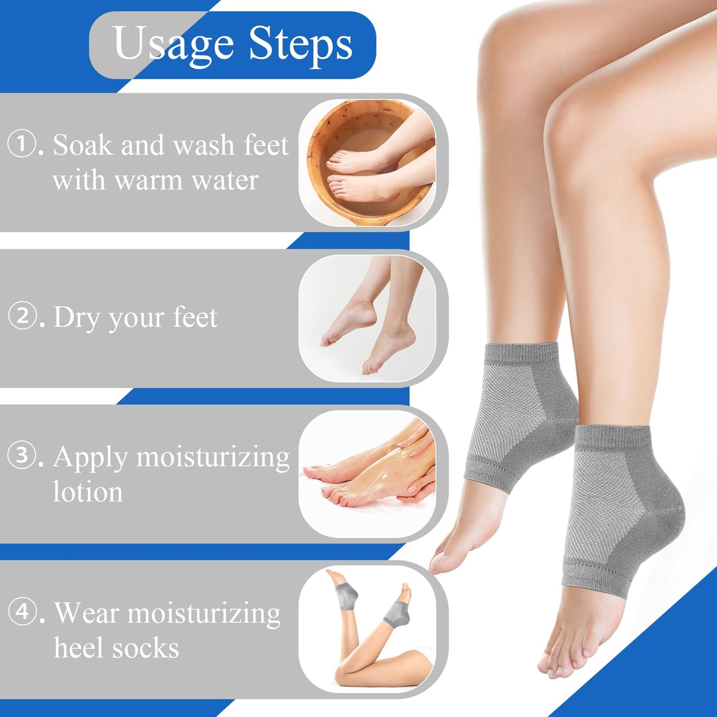 Moisturizing Socks,toeless Socks for Women for Dry Cracked Heel Treatment,Cracked Heel,msilicone Socks for Women (One Size-3 Pai