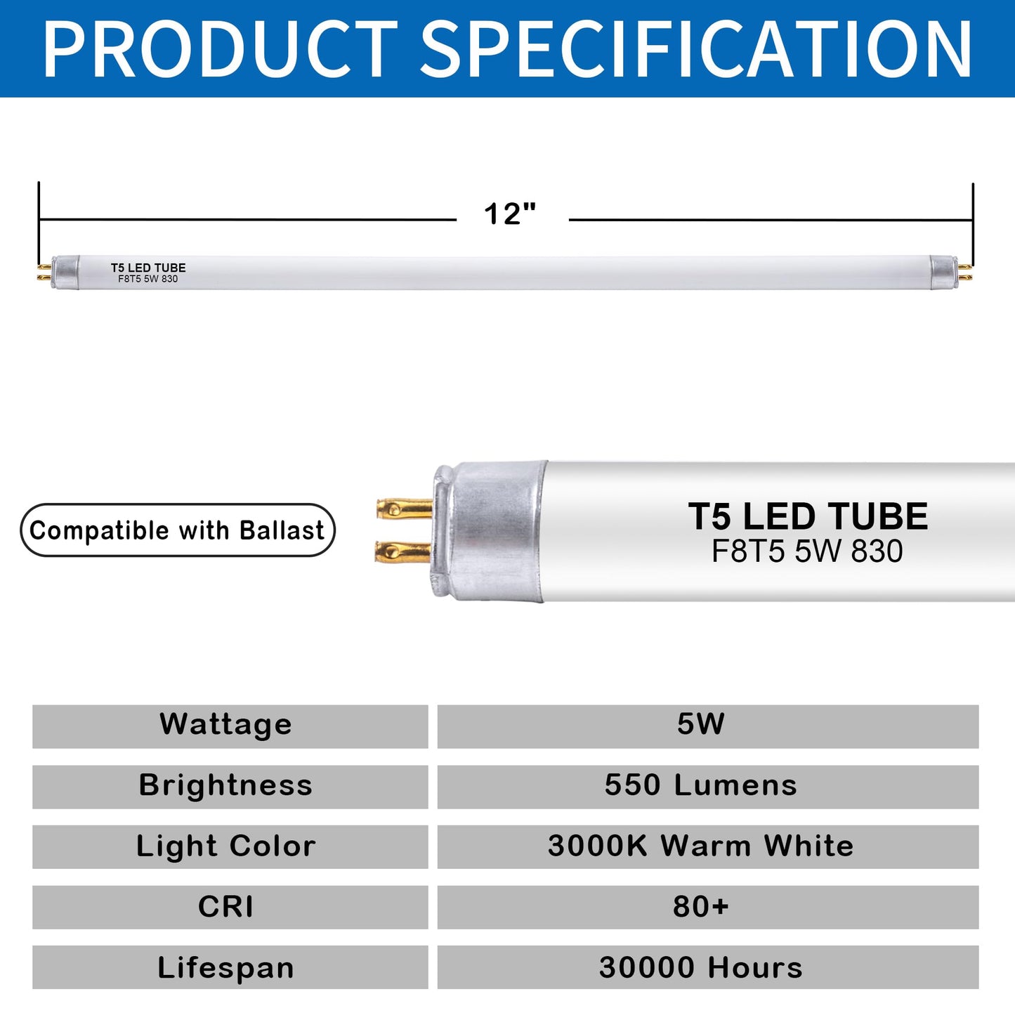 Wesome Lighting 8 Pack 12 Inch F8T5/Ww Led Replacement Bulbs  3000K Warm White  T5 Led 5 Watts Replace Fluorescent Bulb With Led  Replacement Tube For Counter And Cabinet Fixture