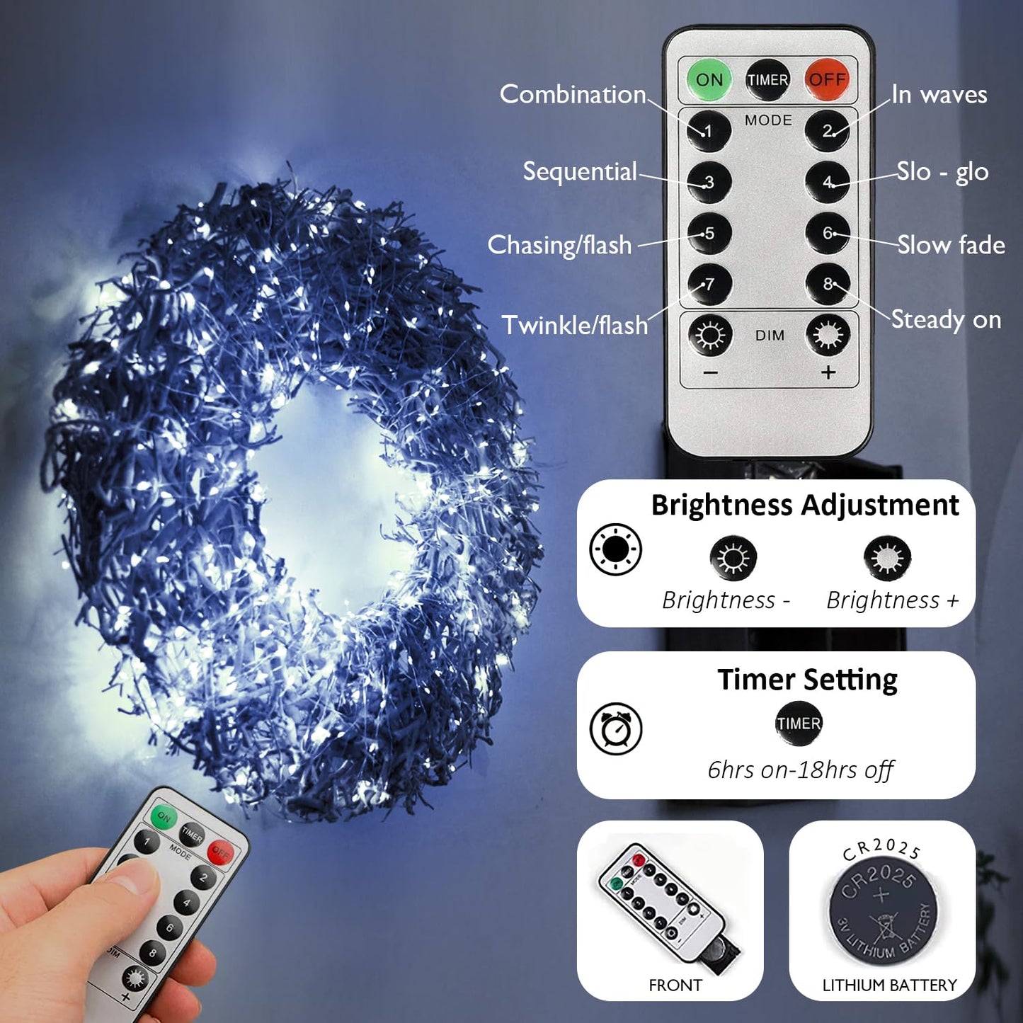 Homemory 20 FT Battery Operated Fairy Lights, 60 LED Cool White String Lights with Remote, Waterproof, 8 Modes, Model HXDYK6MT4LB