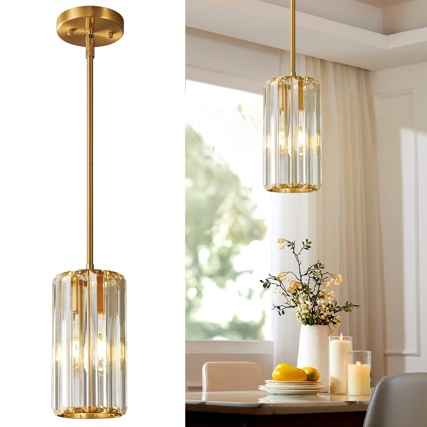Zhllmq Gold Pendant Lighting Modern Pendant Light Mini Crystal Chandeliers Adjustable Pendant Light Fixture For Kitchen Island Dinning Room Corridor Bedroom (Gold 1-Light)