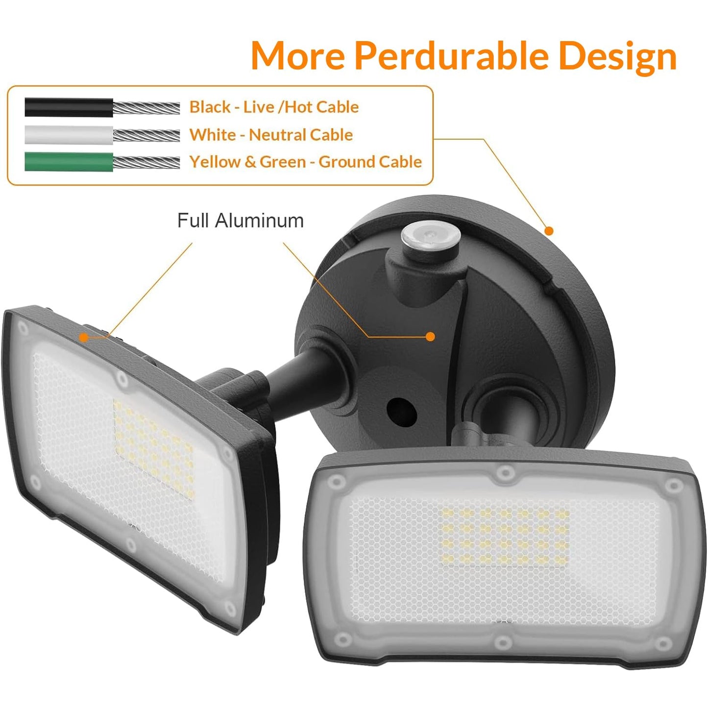 Lepower 28W Dusk To Dawn Led Security Light, 3000Lm, Ip65 Waterproof, Black, 5500K White Light, 2 Adjustable Heads, Model Yy01B-B