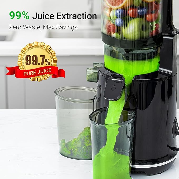 Cold Press Juicer, 5.8" Extra Large Wide Mouth, Aeitto Slow Juicer Machines, High Juice Yield, Fit Whole Vegetables & Fruits, Professional Juice Extractor Machine,Self Feeding, Easy to Clean