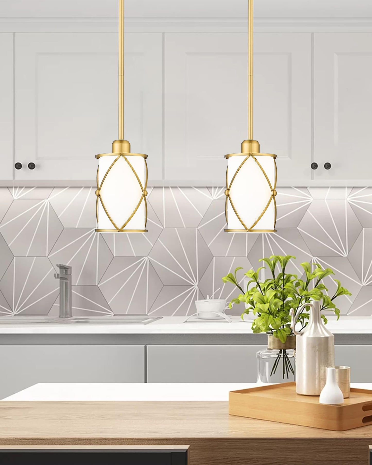 Osimir Pendant Lights, Modern 2-Pack, Brushed Gold with Frosted Glass, 1-Light, CH9176, Farmhouse Style for Kitchen Island or Dining Room