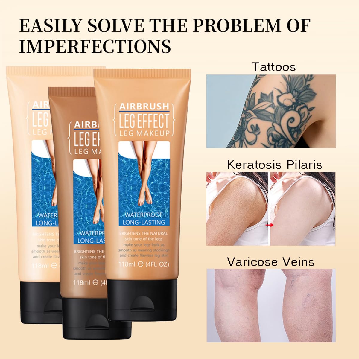 Leg Makeup Waterproof, No Transfer Body Concealer, Coverage for Vein, Scar, Tattoo (#02 Medium Glow, 1Pc)