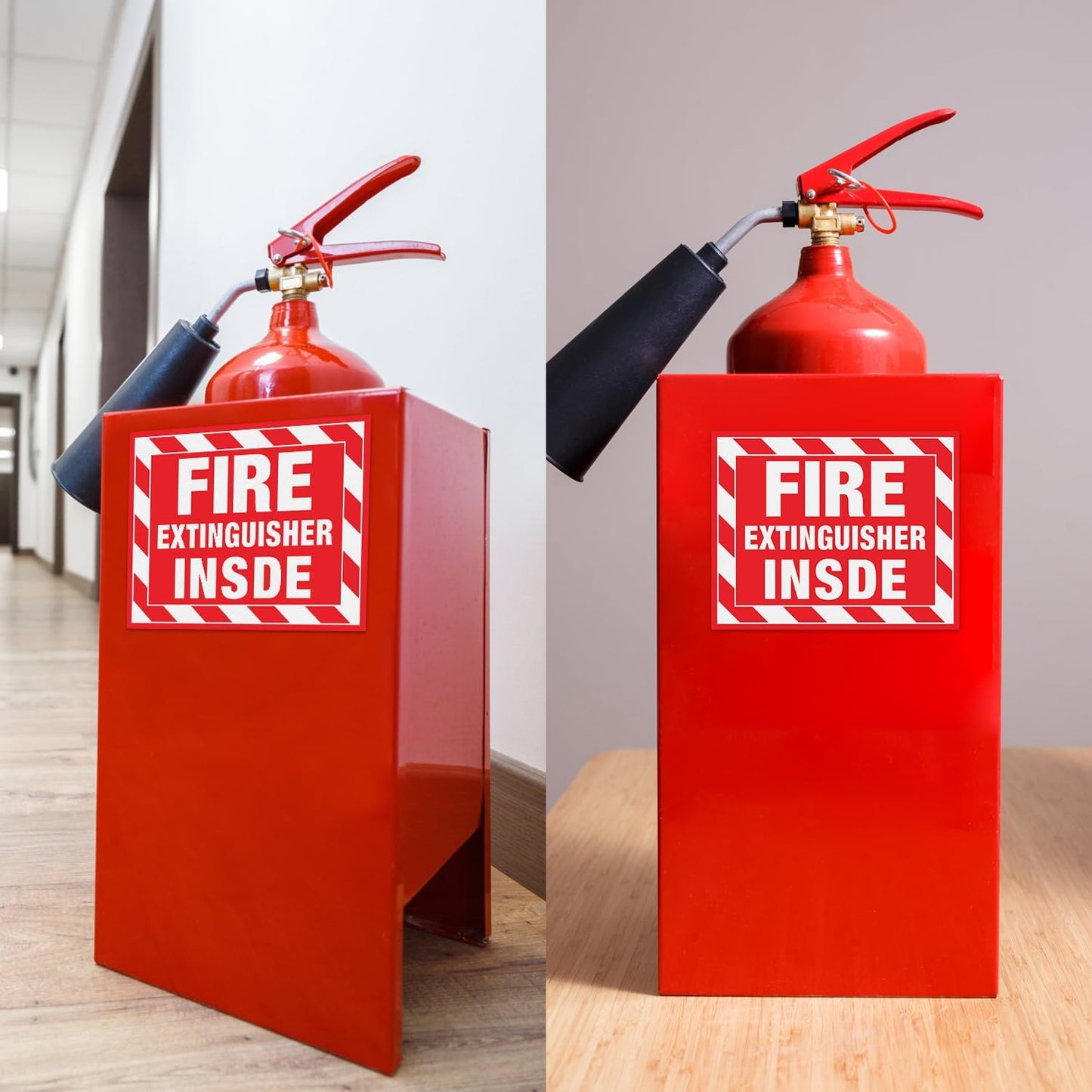 T&R Fire Extinguisher Inside Sign Stickers - 10 Pack - 5" x 4" Self-Adhesive Vinyl Reflective, UV Resistant, Waterproof, Fade and Scratch Resistant, Suitable for Vehicles Indoor and Outdoor