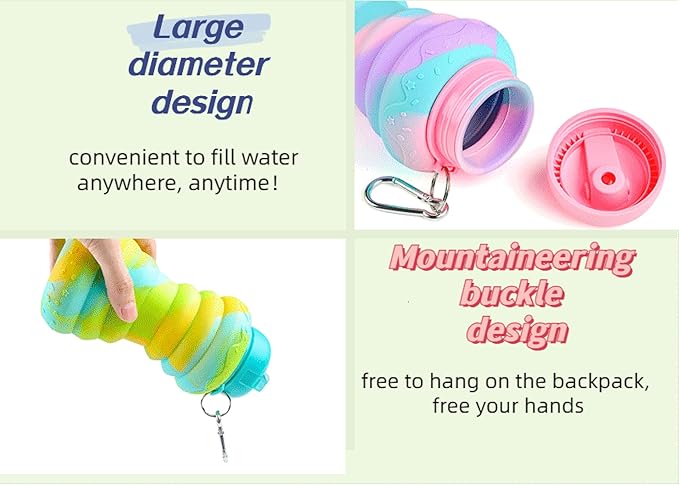 Collapsible Water Bottles，Foldable Sport Cups，Leak Proof Reusable Bpa Free Water Bottles，21oz Mixed Colors Design，for Outdoor, Travel Gym Hiking Blue