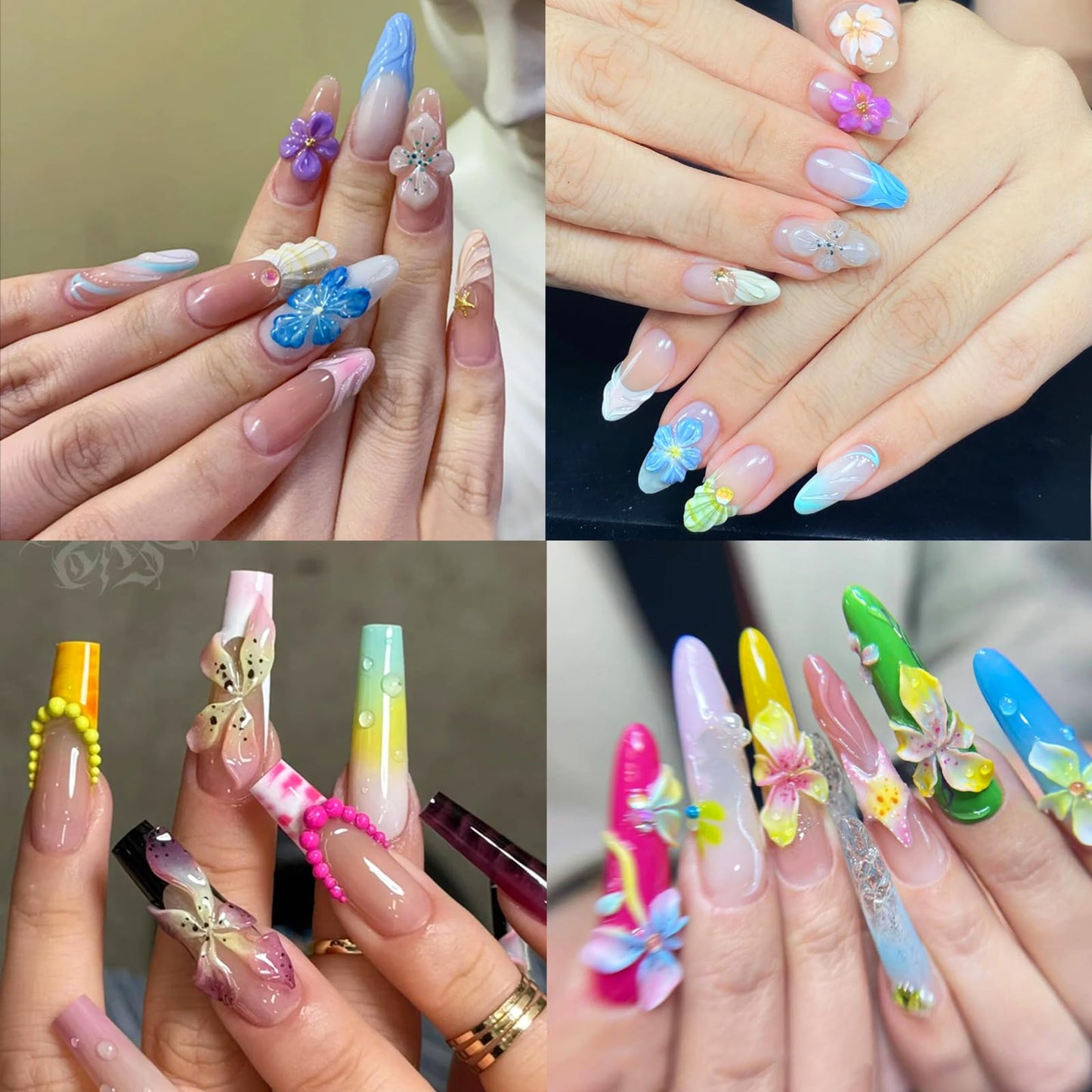LIFOOST 3D Flowers Nail Mold Silicone Nail Tools Flower Nail Charms Resin Molds Nail Art Floral Carving Template for Resin Acces