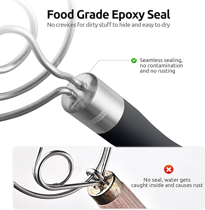U-Taste 5.5 Inch 18/8 Stainless Steel Mesh Strainer and 12.6in Stainless Steel Danish Dough Whisk (Black)