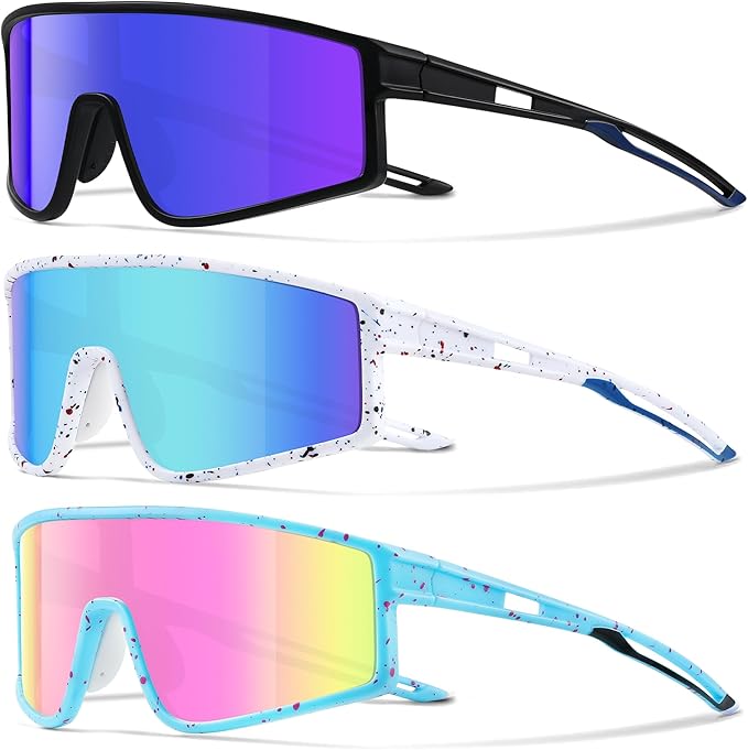 Kegrimi 3 Pack Kids Sunglasses Youth Baseball Polarized Sun Glasses Sports Cycling Running for Boys Girls UV Protection