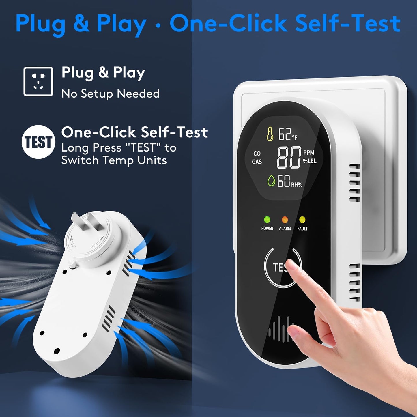 2 Packs Carbon Monoxide Detectors, 4-in-1 CO & Natural Gas Detection Plug-in, 85dB Warning with Digital Screen, Easy Installation for RV/Bedroom/Office,Provides Reliable Daily Monitoring