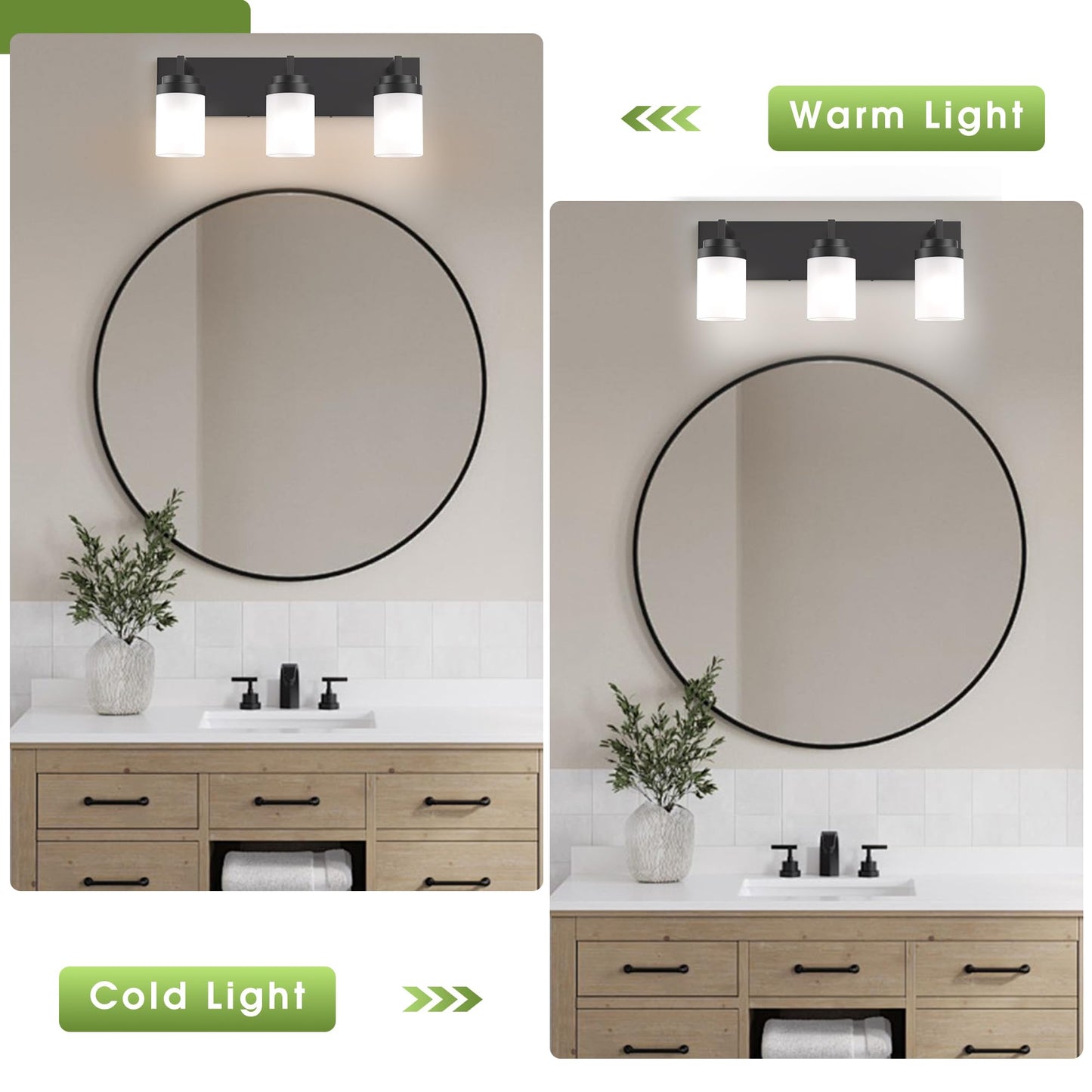Espird Bathroom Vanity Light  3 Light Matte Black Vanity Light With White Matte Glass Shade  22In Farmhouse Wall Light  Lighting Fixtures Over Mirror For Bathroom/Living Room