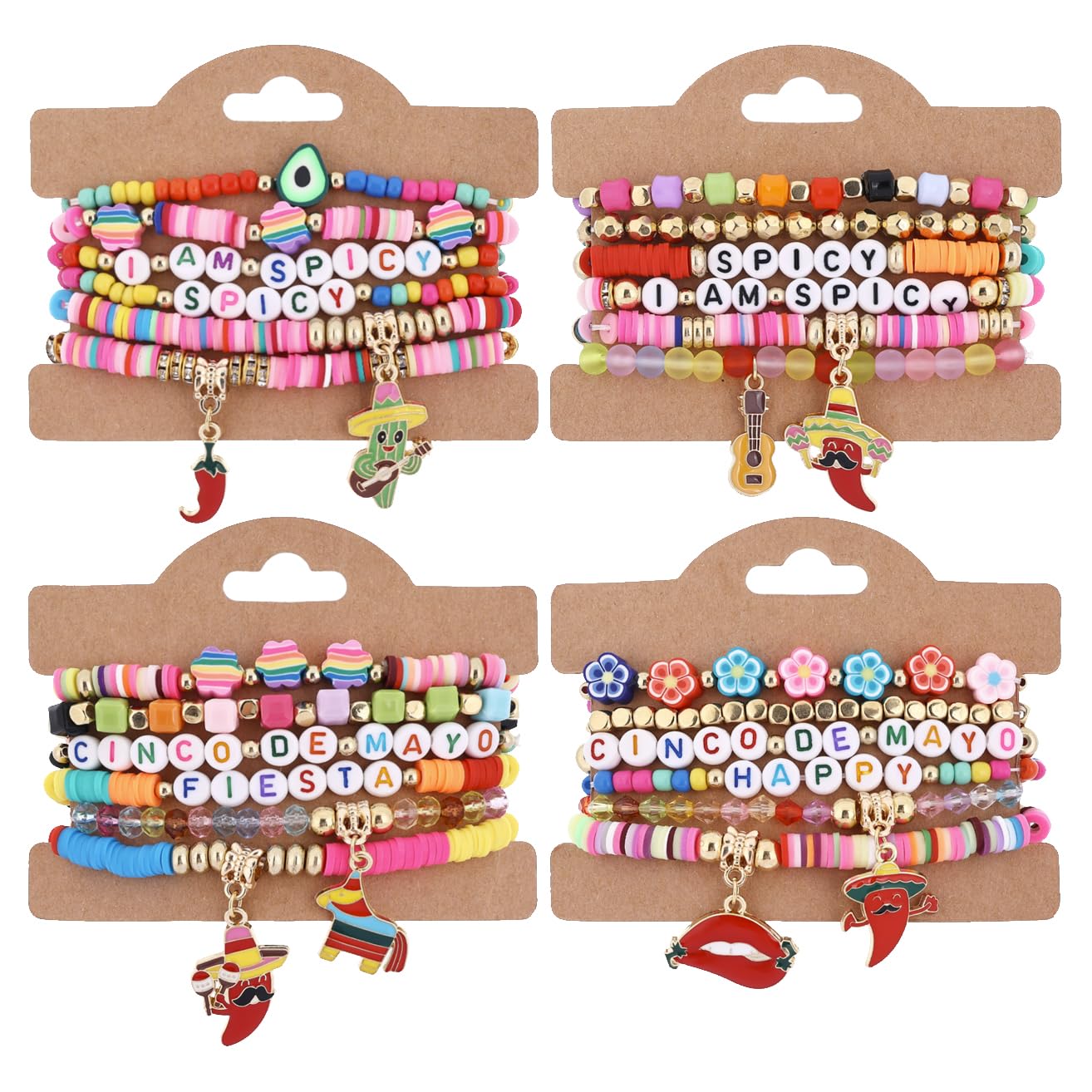 Taouzi Mexican Bracelets Cinco De Mayo Bracelets for Women Mexican Jewelry Cinco De Mayo Jewelry Handmade Elastic Stackable Clay