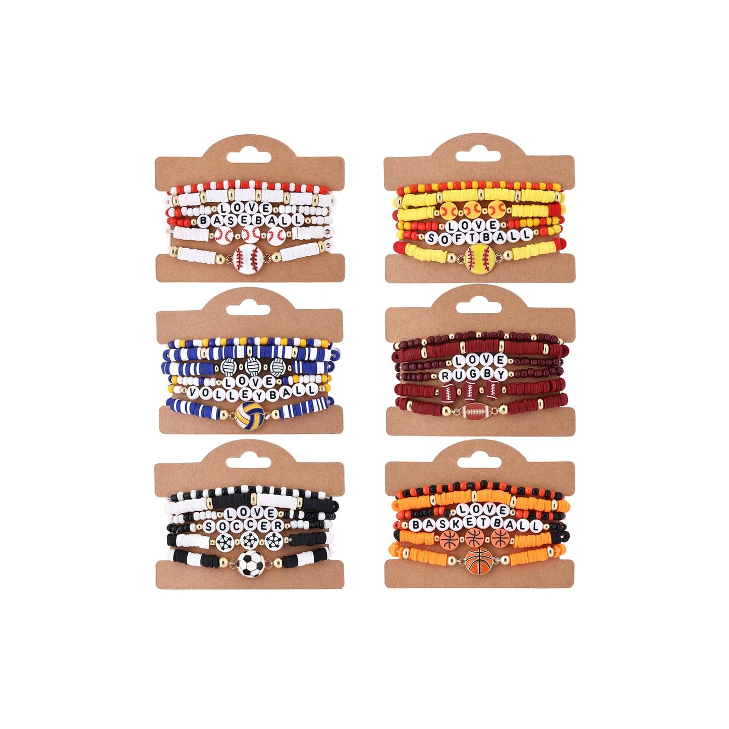 Cooluckday 36Pcs Sports Party Favors Charm Bracelets Bulk for Women Soccer Basketball Football Baseball Volleyball Softball Rugb