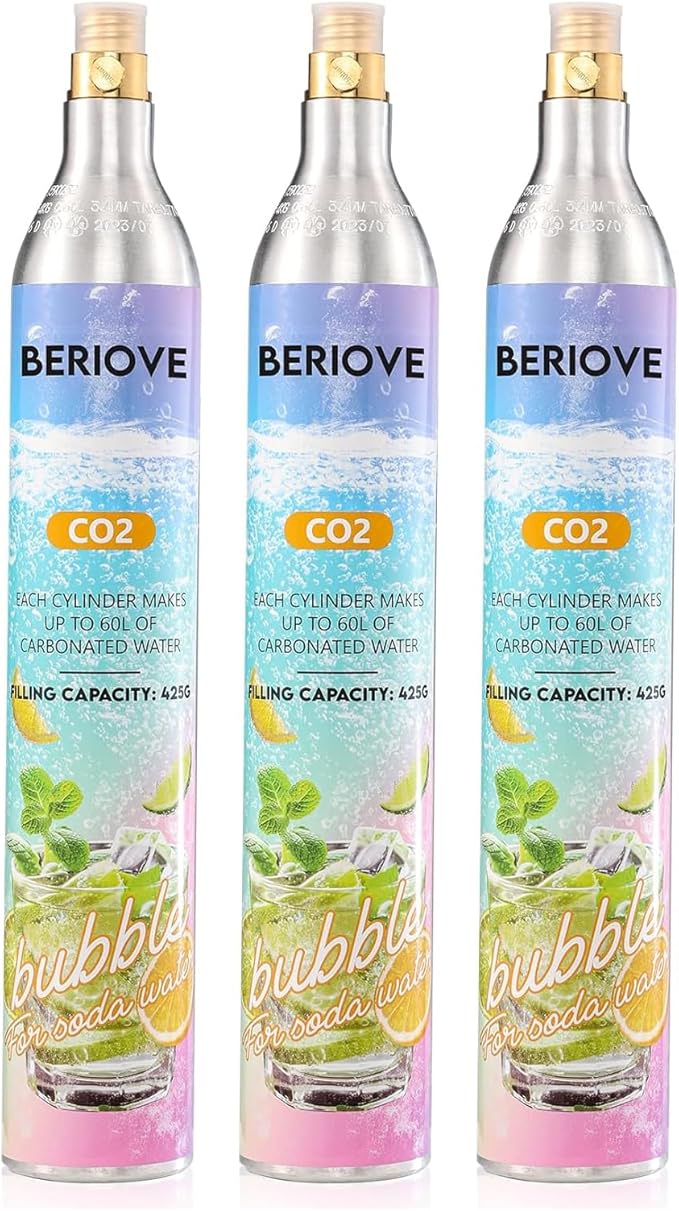 CO2 Cylinder for Soda Maker - 60L Durable CO2 Cartridges for Screw-In Soda Makers Compatible, Exchange Carbonator & Sparkling Water - Carbonates Any Drink with Threaded Cylinders (3PCS)