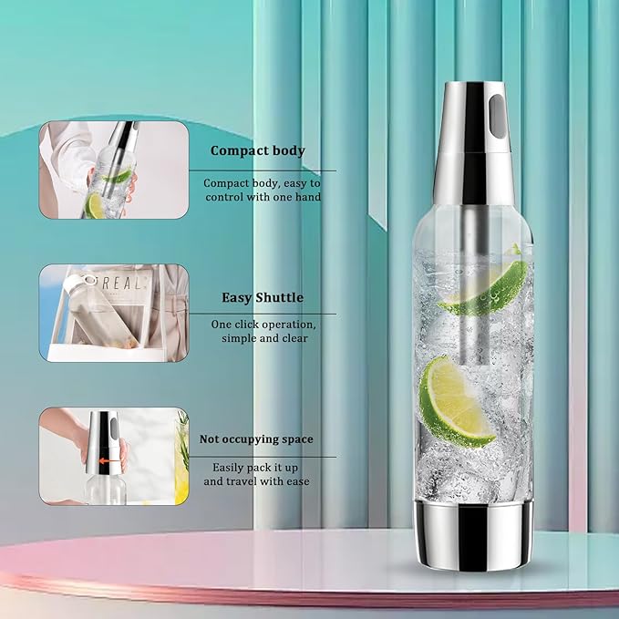 1L Portable Soda Siphon, Carbonated Water Machine Stainless Steel Sparkling Water Maker Machine for Home, Bar, Club, Kitchen, Use 8g CO2 Cartridges (Not Included)