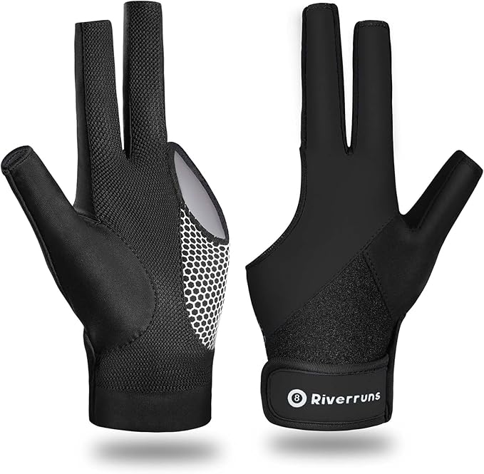 Riverruns Billiard Pool Glove for Left Hand 3 Finger, Snooker Cue Sport Glove for Men Women