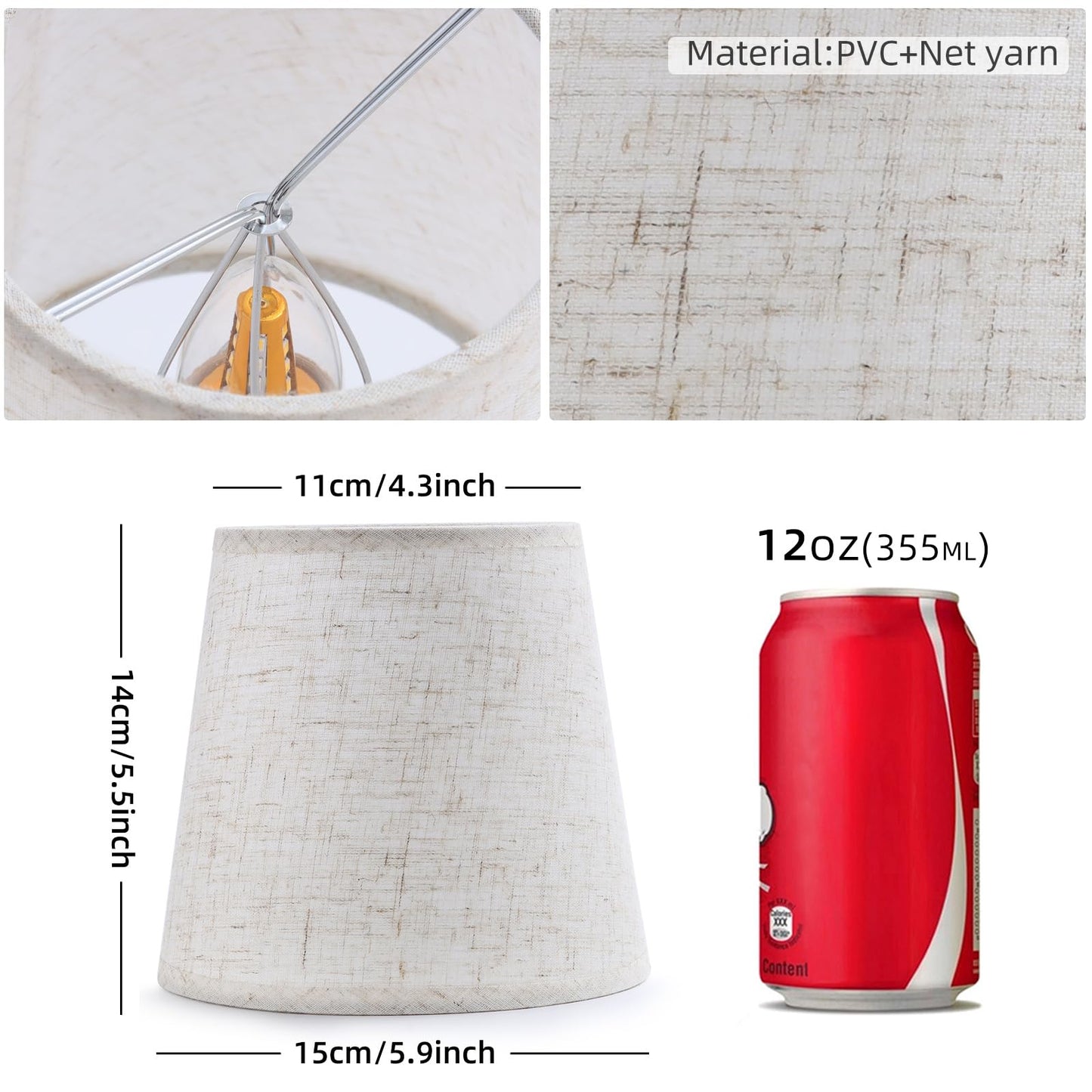 YISUN Chandelier Lamp Shades Set of 6, Beige Linen, 5.9in x 5.5in x 4.3in, Clip On, Hand Crafted for Bedroom and Dining