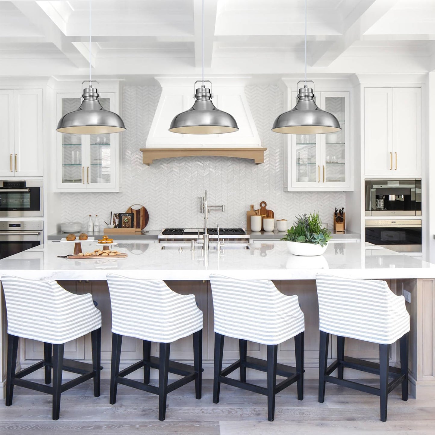 Alaislyc Brushed Nickel Farmhouse Pendant Lights Matte Pendant Lighting For Kitchen Island Industrial Adjustable Height Vintage Dome Hanging Light Fixtures For Barn  Dining Room 2 Packs