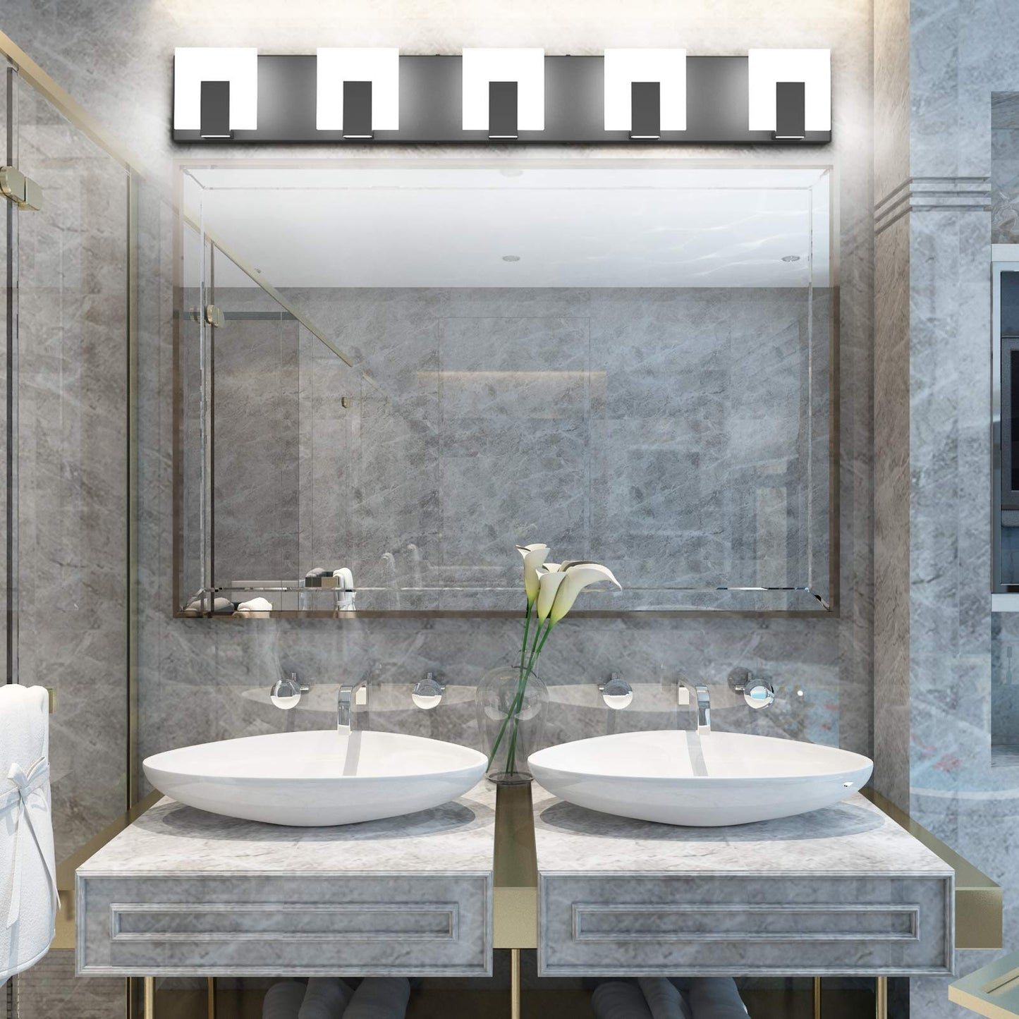 Aipsun Modern Black Vanity Light - 5 Lights, Aluminum, Led, 6000K, Bathroom Wall Fixture Over Mirror