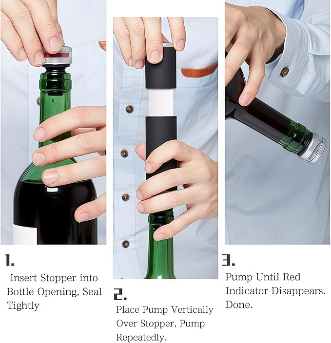 Wine Saver Vacuum Pump with 4 Stoppers, Wine Stopper & Preserver, Reusable Bottle Sealer Keeps Fresh (5)