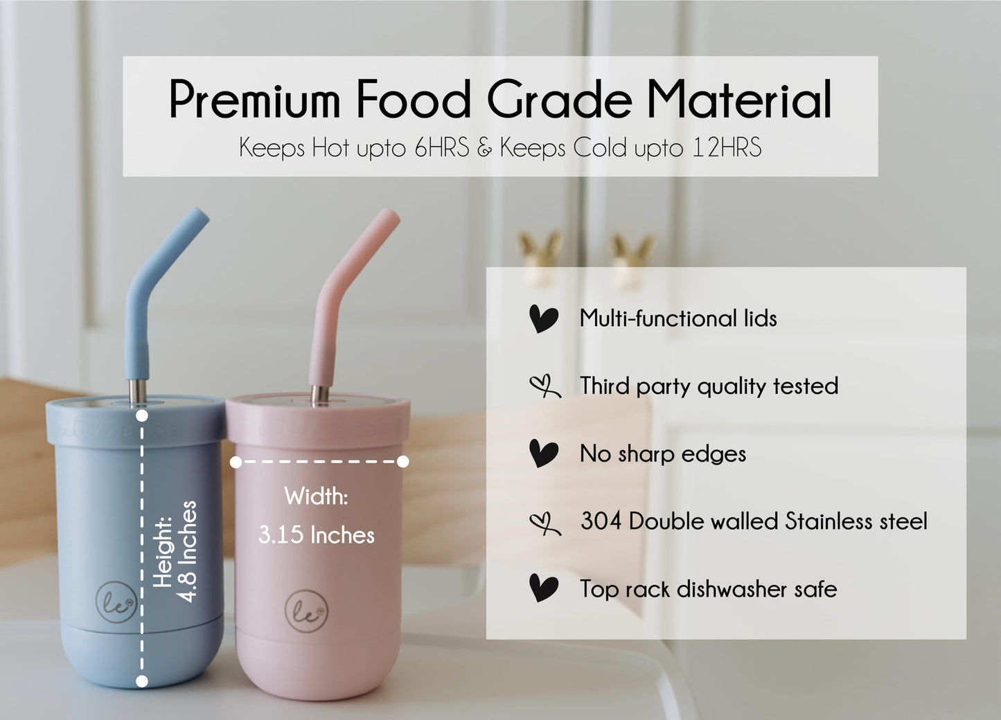 LITTLE ECOS Double walled insulated stainless steel kids & toddler cups with straws and lids | Best Sippy cups with straw for boys 1+ year old | Holds 12oz capacity - On the Go Travel containers