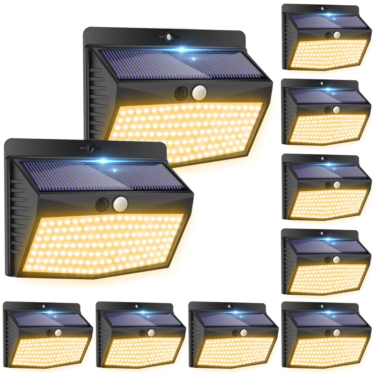 Peasur Solar Motion Sensor Outdoor Lights, 138 LED, 10 Pack, Waterproof, Black-Warm, Model B0C8M66P9L