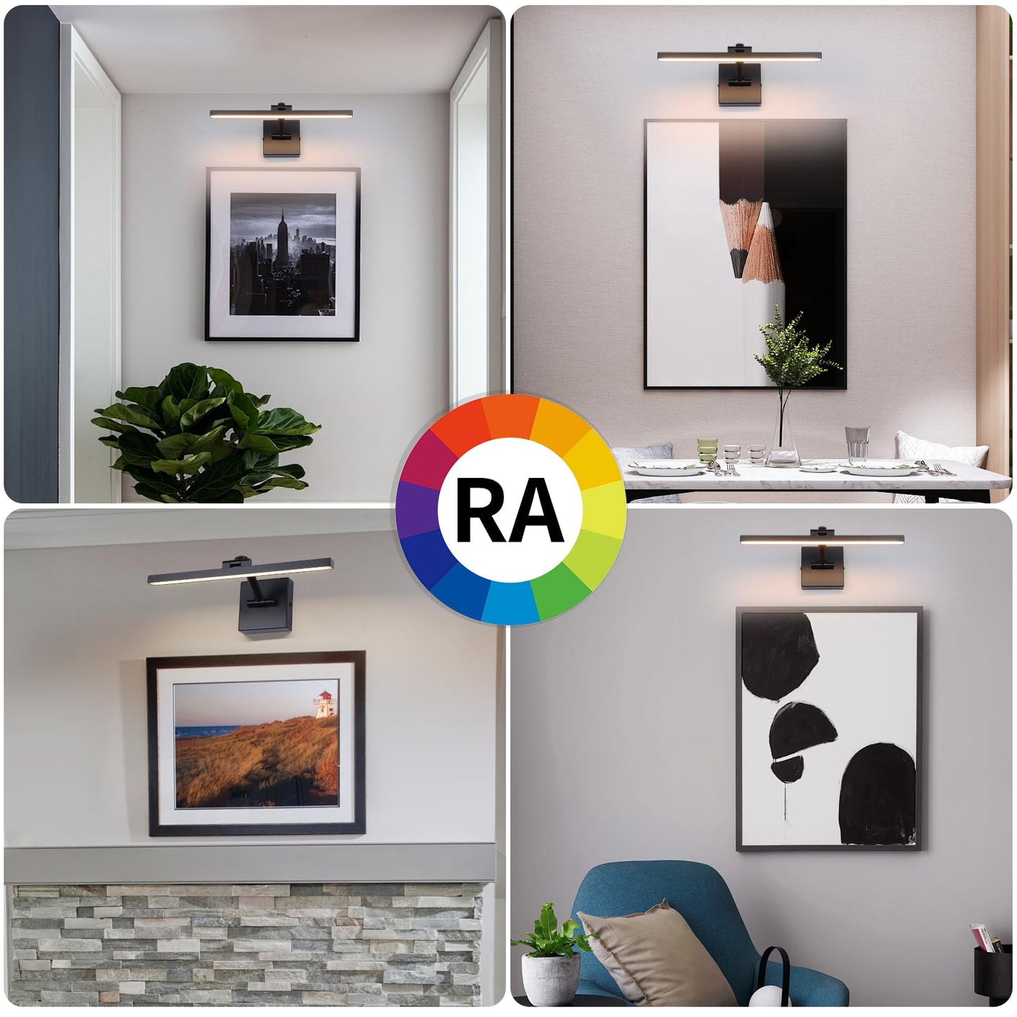 Black 15.7 Inch LED Dimmable Lights For Pictures On Wall Hard Wired Gallery Light Modern Artwork Wall Lamps, Warm White Picture Lights with Single Swing Arm Art Display Light For Paintings Portrait