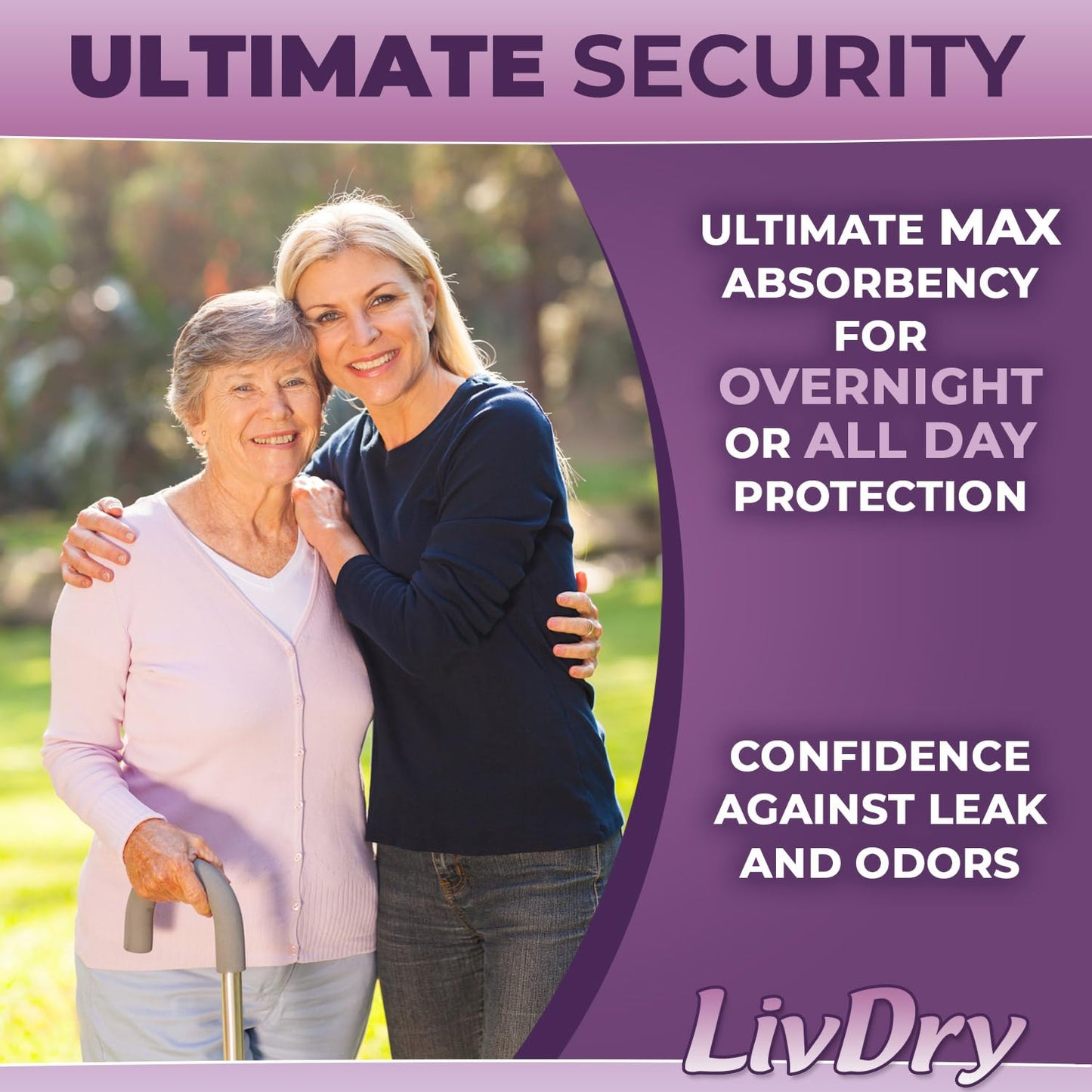 Livdry XL Adult Diapers Women Overnight, Ultimate Max Absorbency, All Day or Night Protection, X-Large (44 Count)