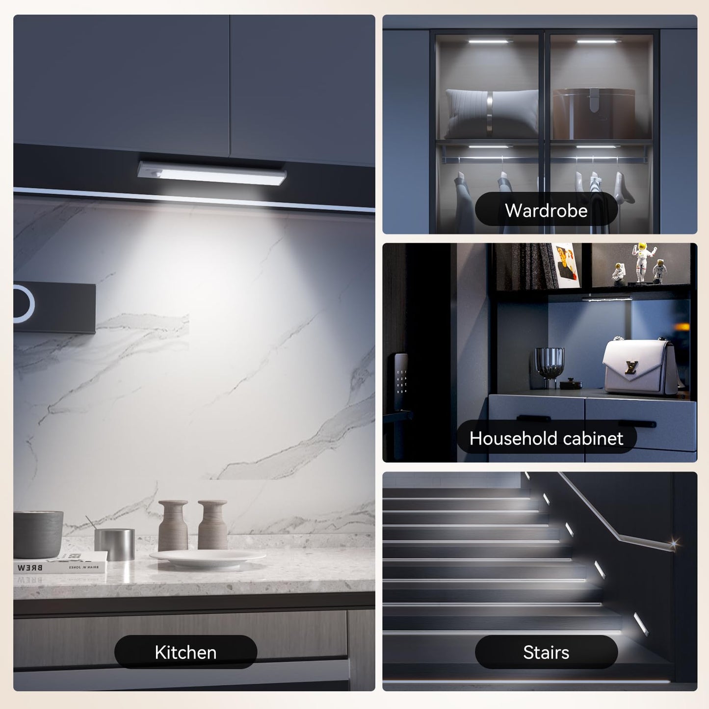 Under Cabinet Lighting  Led Magnetic Motion Activated Under Cabinet Lights  Rechargeable Closet Lights 2500Mah Battery Operated  Wireless Dimmable Under Counter Lights For Kitchen Hallway 3 Pack